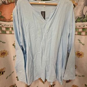 Light Blue V-Neck Long Sleeve Top